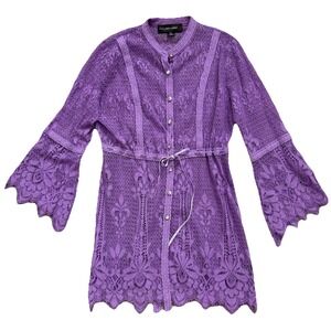 Sheer Crotchet Lace Mini Dress Purple Womens PM Fairy Cottagecore Feminine